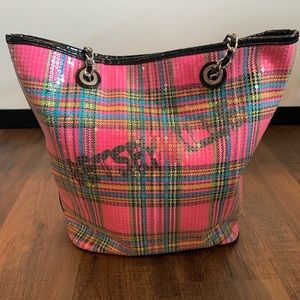Betsey Johnson pink plaid sequin purse bag